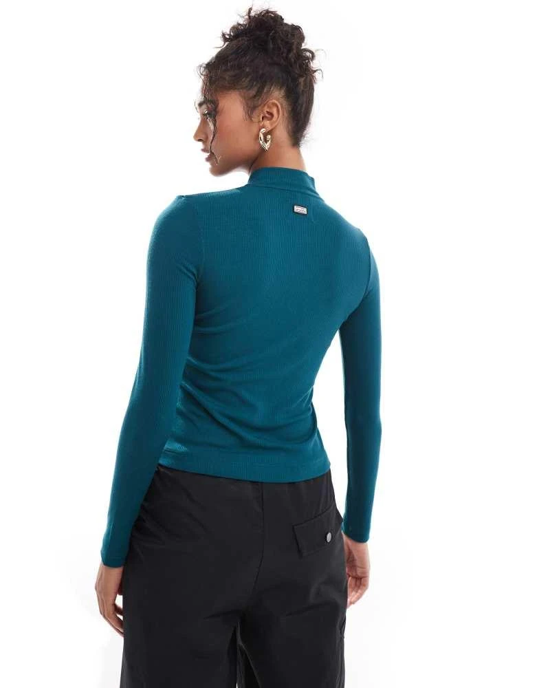 Barbour Barbour International Myla full zip rib top in deep teal exclusive to asos 4