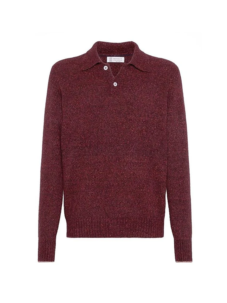 Brunello Cucinelli Flecked Alpaca, Wool, Silk and Cotton Knit Polo Shirt 1