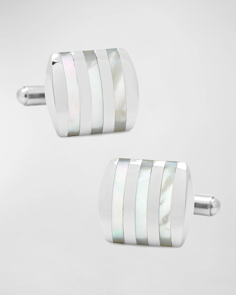 Cufflinks Inc. Stainless Steel Striped Mother-of-Pearl Cufflinks