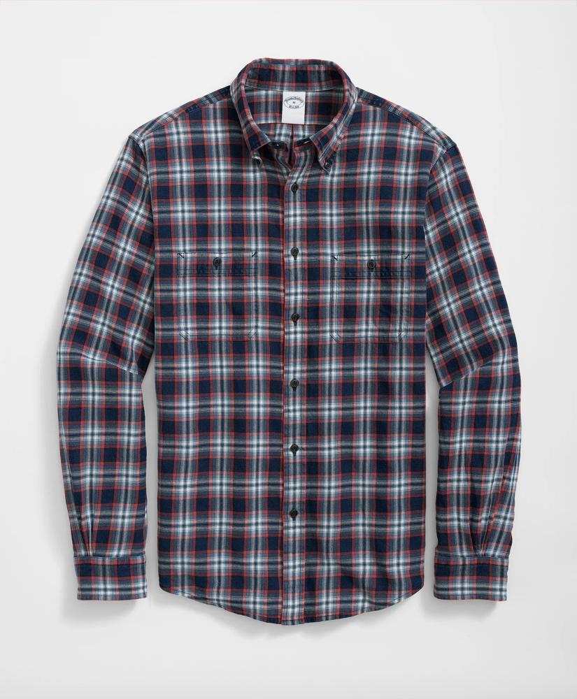 Brooks Brothers Denim Yard Work Shirt in Red Plaid Cotton