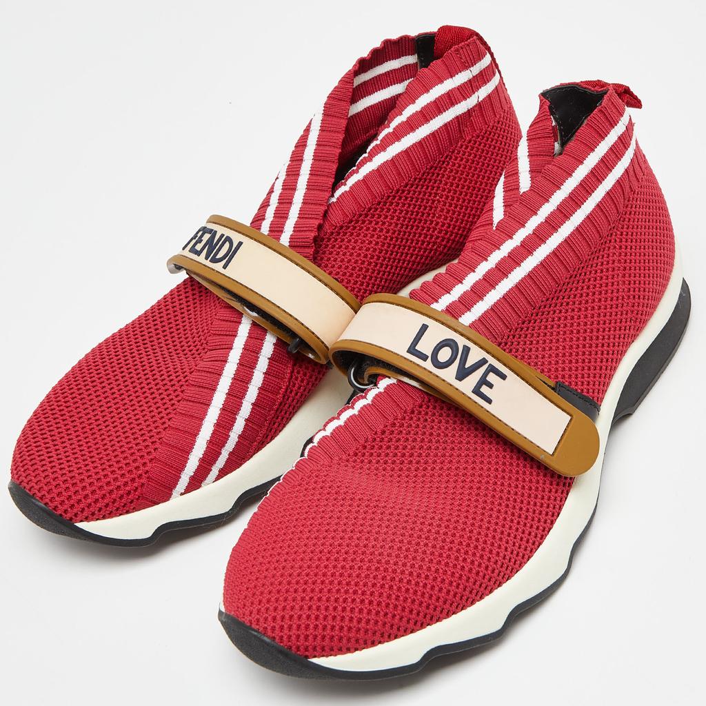 Fendi Fendi Red Mesh Rockoko Velcro Strap Slip On Sneakers Size 38