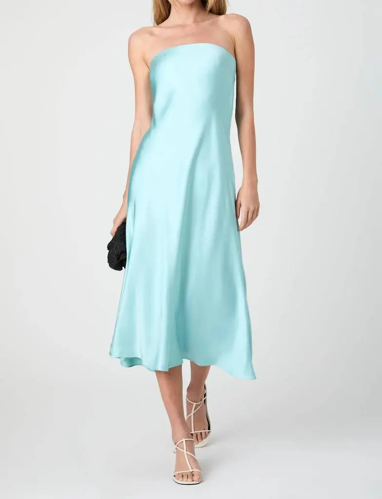 French Connection Women's Oona Satin Strapless Midi Dress - Pastel Turquoise - Size L