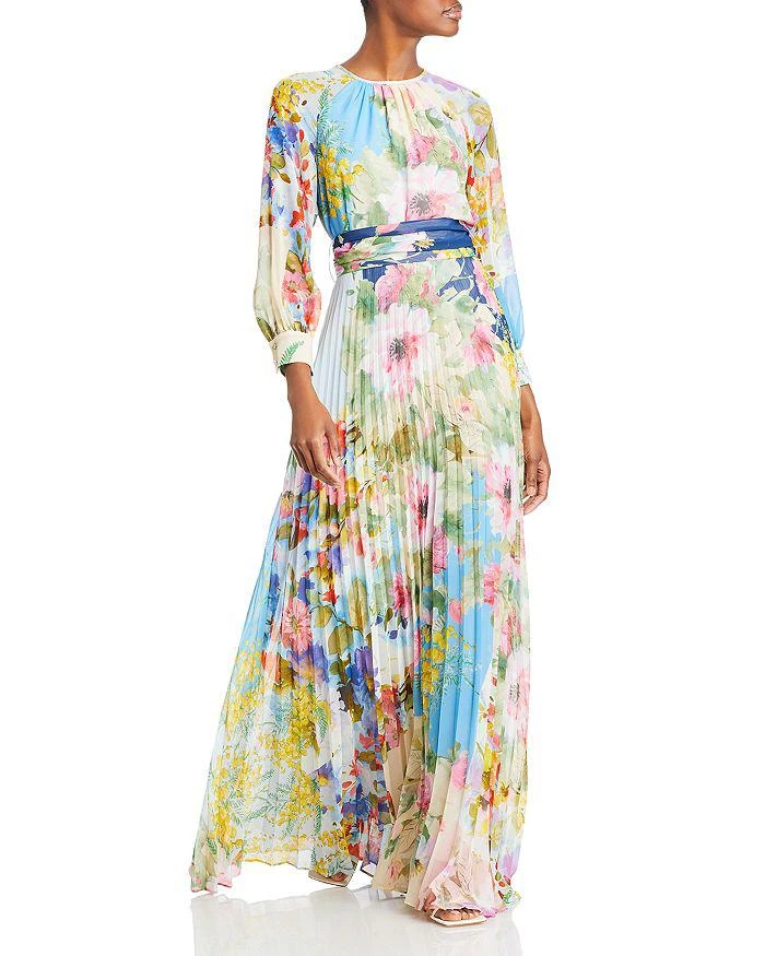 Teri Jon Long Sleeve Pleated Maxi Dress 1