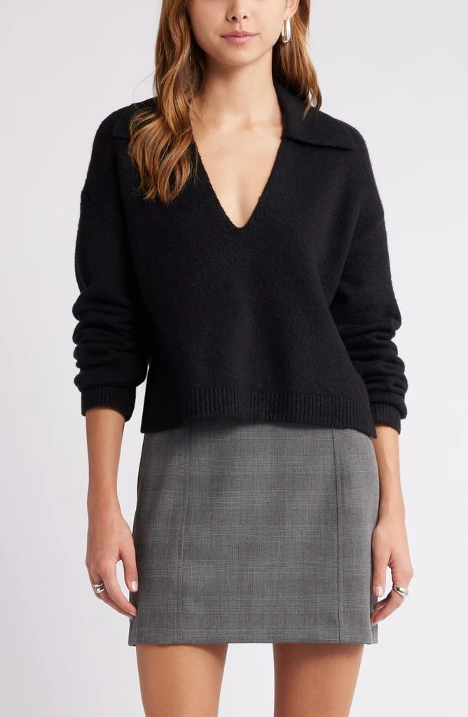 Open Edit Johnny Collar Boxy Crop Sweater 1