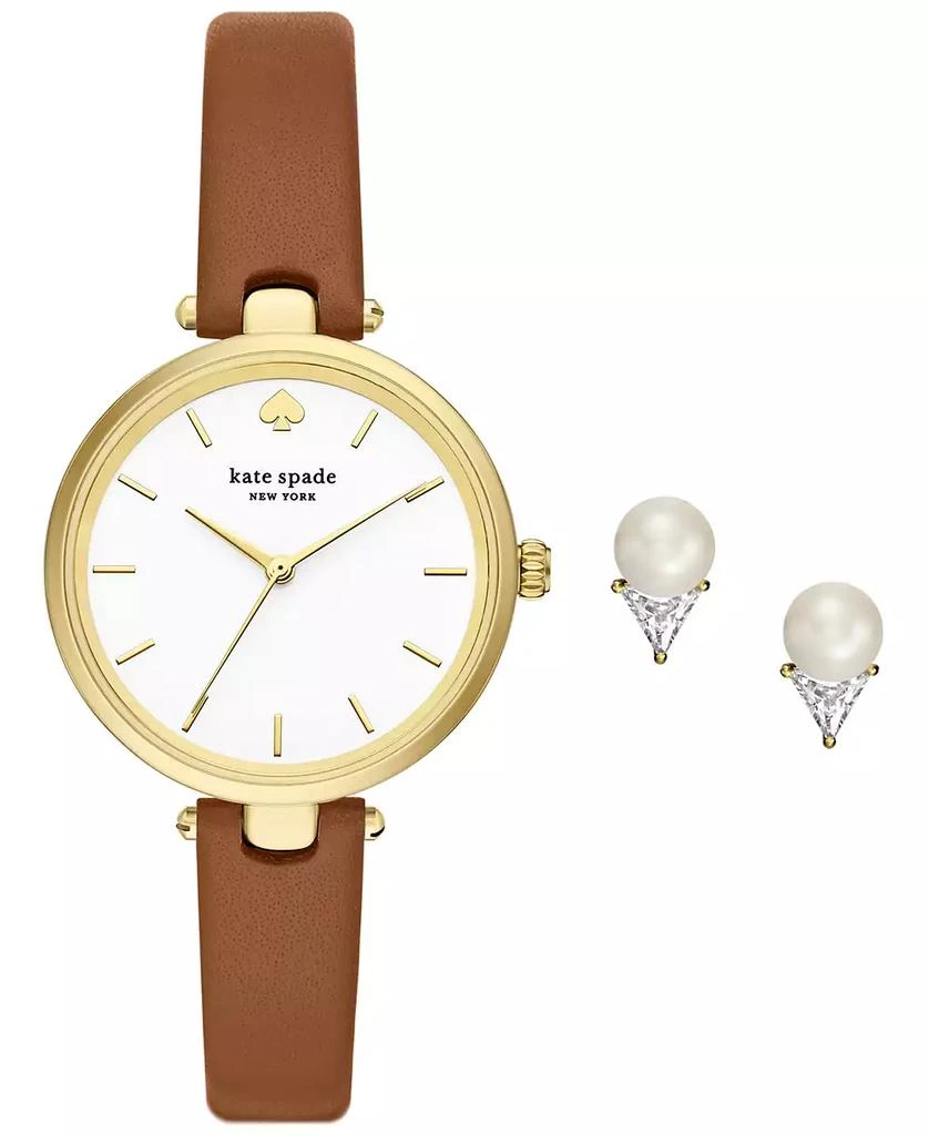 Kate Spade Women's Holland Three-Hand Brown Leather Watch 34mm Gift Set 1