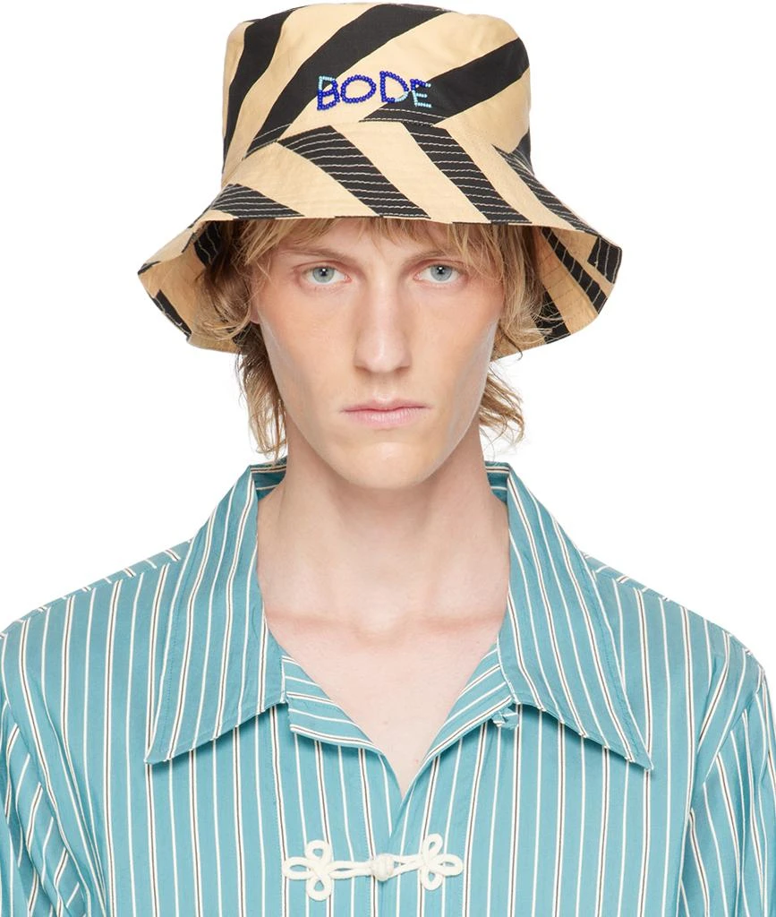 BODE Beige & Black Domino Stripe Bucket Hat 1