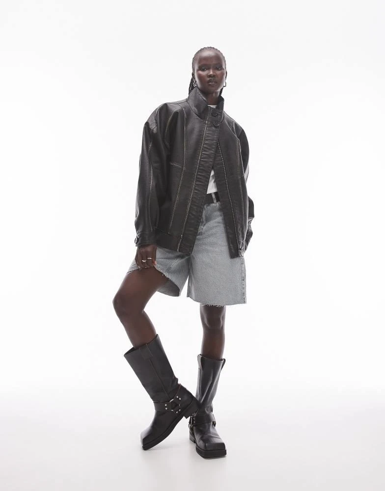 Topshop Topshop faux leather oversized bomber jacket in black 2