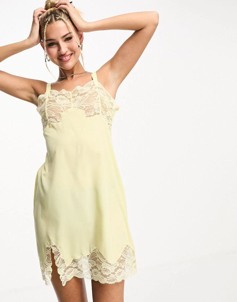 Collusion COLLUSION lace slip mini dress in light yellow 4