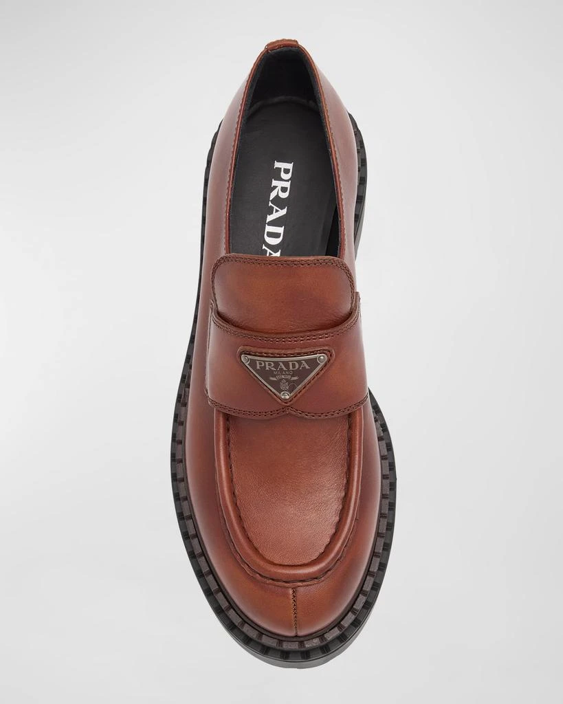 Prada Chocolate Calfskin Platform Loafers 7