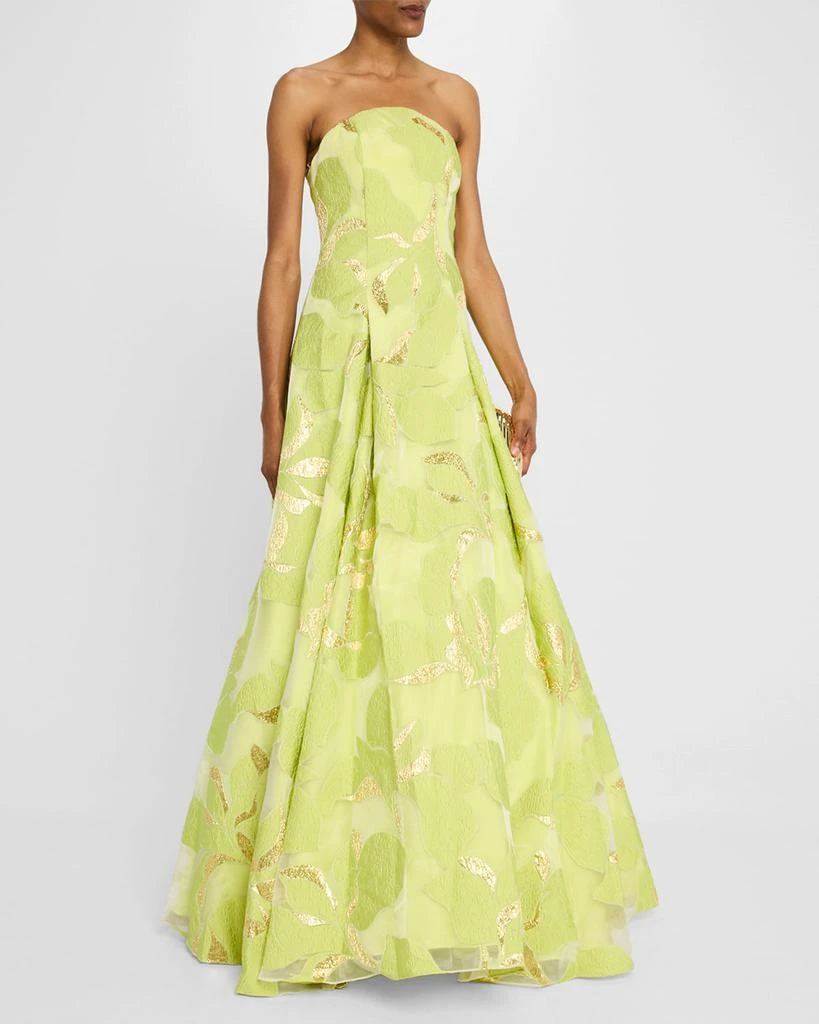 Jovani Pleated Strapless Floral Jacquard Gown 2