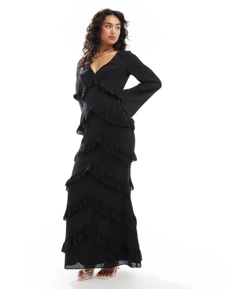 Pretty Lavish Pretty Lavish long sleeve ruffle maxi dress in black 1