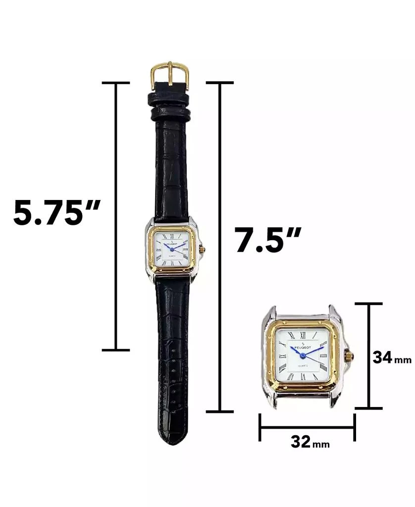 Peugeot Women's Watch 36mm Square Tank Shape Black Leather Strap Watch 4