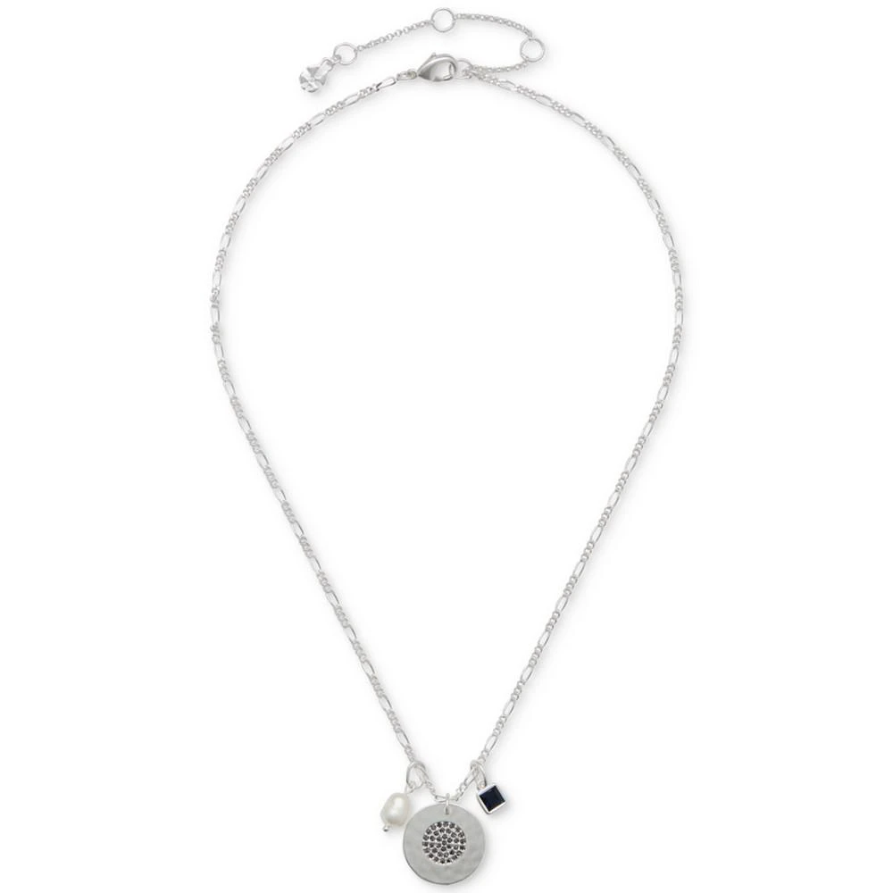 Lucky Brand Silver-Tone Pavé Disc Pearl Necklace, 16" + 3" extender 2
