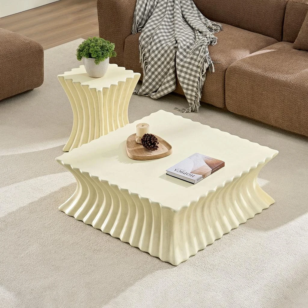 Streamdale Furniture Streamdale Vintage Fiberglass Coffee Table Set - Beige 2