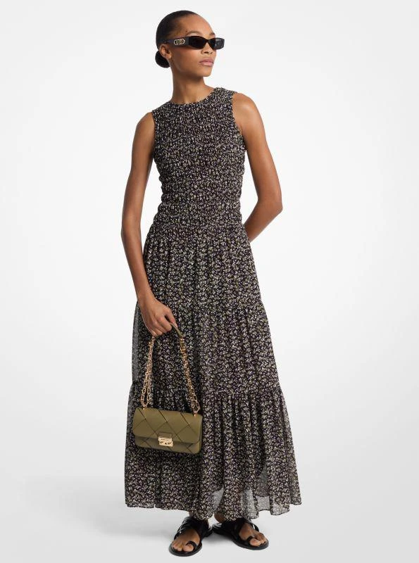 Michael Kors Floral Print Smocked Georgette Maxi Dress 1