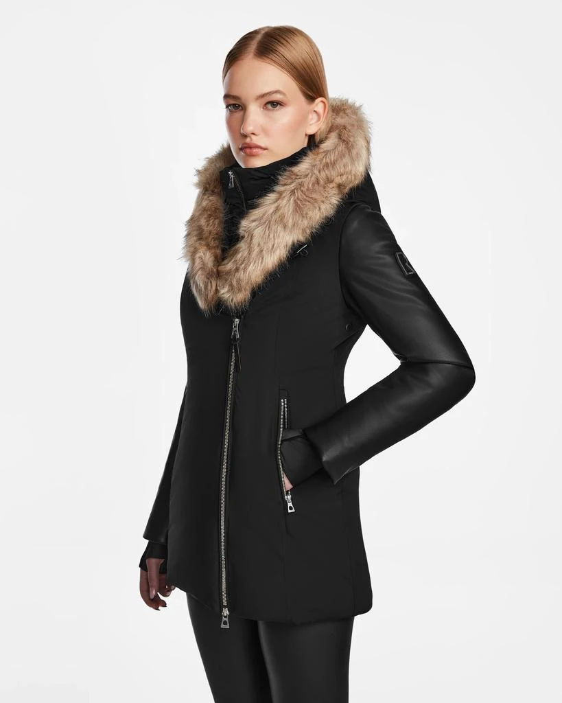 RUDSAK AURORE WOMEN'S FITTED SHORT DOWN PARKA WITH VEGAN LEATHER SLEEVES 4