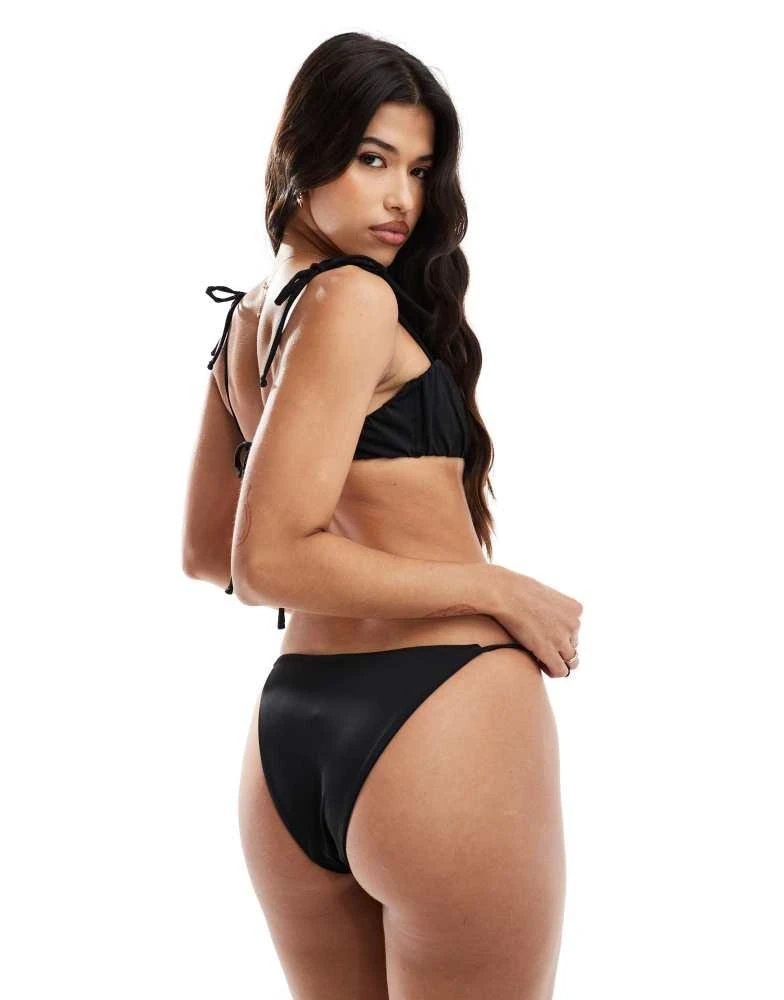 NA-KD NA-KD tie side bikini bottom in black 3