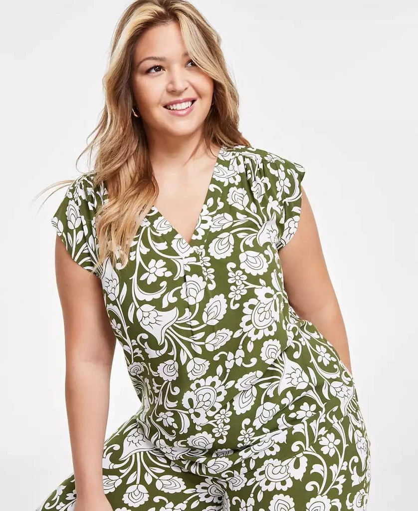 Vince Camuto Plus Size Printed V-Neck Flutter-Sleeve Top 3