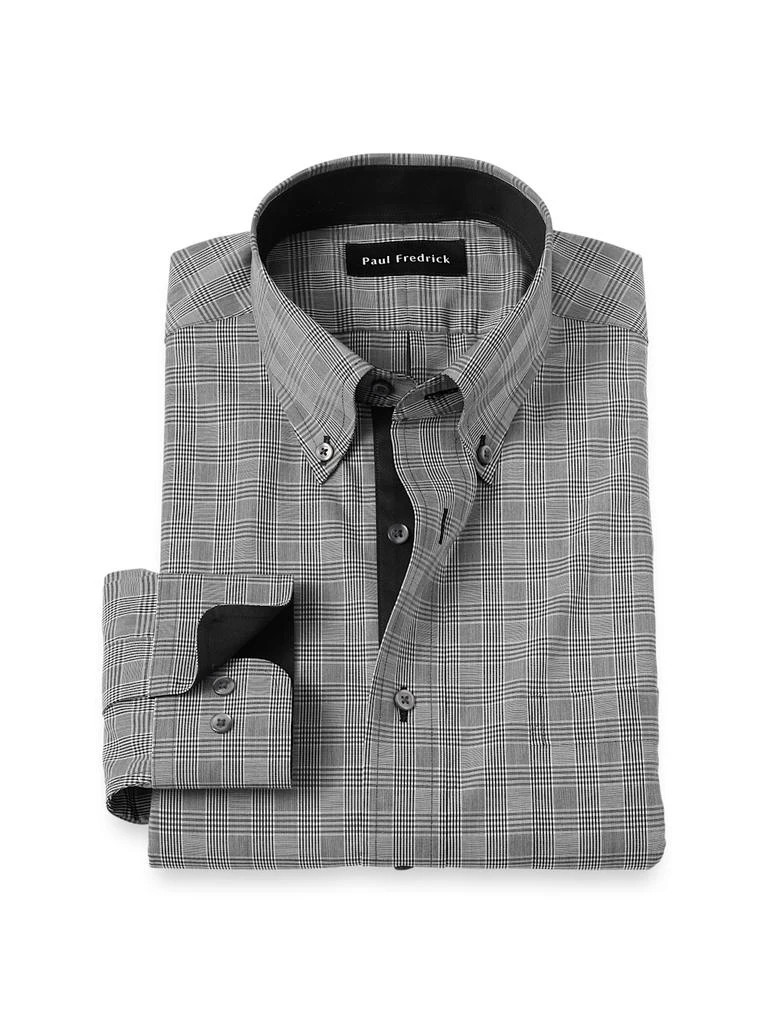 paul fredrick men's classic fit non-iron cotton stripe dress shirt Non-Iron Cotton Stripe Dress Shirt With Contrast Trim - White/blue main image 1