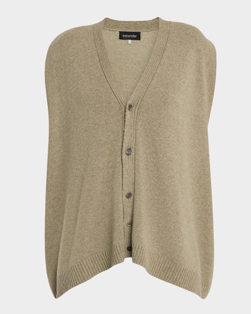 Eskandar Cashmere A-Line Sleeveless V-Neck Cardigan (Mid Plus Length)