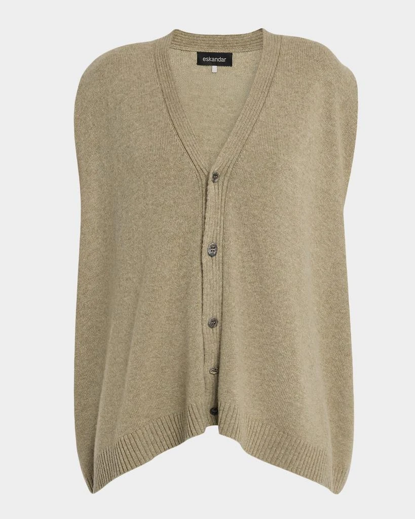 Eskandar Cashmere A-Line Sleeveless V-Neck Cardigan (Mid Plus Length) 1