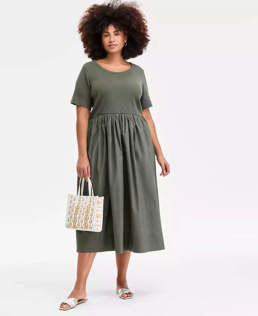 On 34th Trendy Plus Size Scoop-Neck Mixed-Media Midi Dress, Exclusively at Macy's 1
