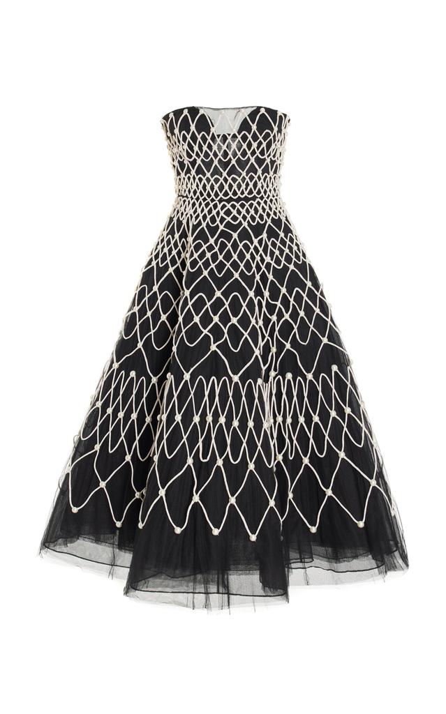 Carolina Herrera Carolina Herrera - Embroidered Strapless Midi Dress - Black/white - US 4 - Moda Operandi