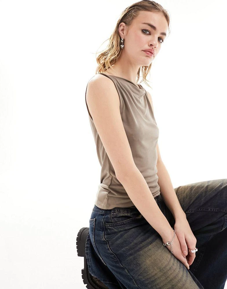 Monki Monki super soft slash neck tank top in grey 4