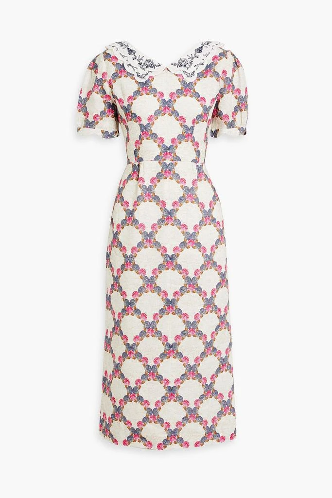 Saloni Blanca embroidered printed linen midi dress 1