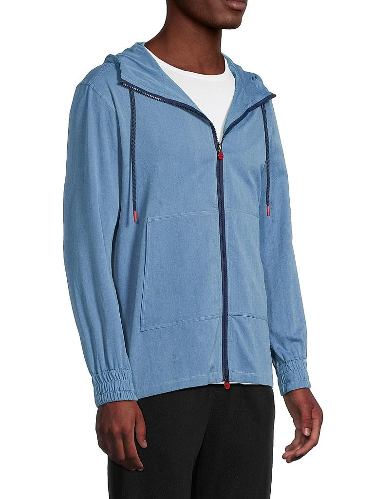Kiton Chambray Zip-Front Hoodie 4