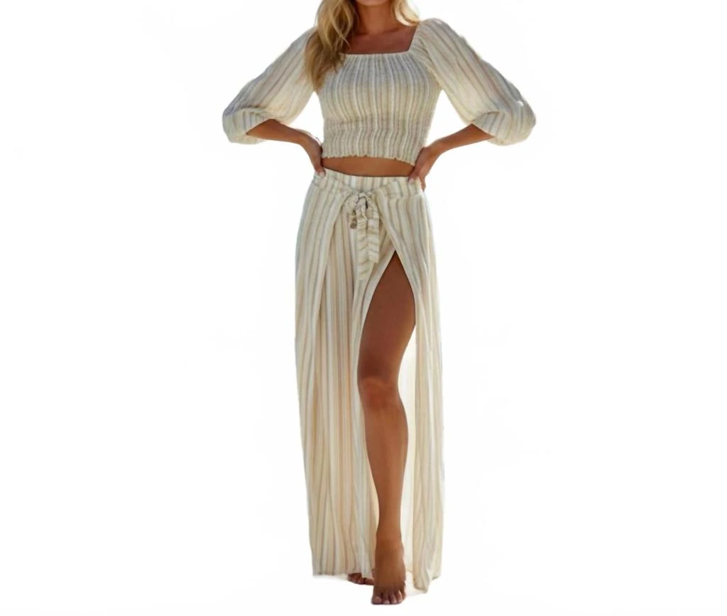 Peixoto Resort-Wear Wide Leg Pant 
Crop Top Set In Coastal Sunset Stripe