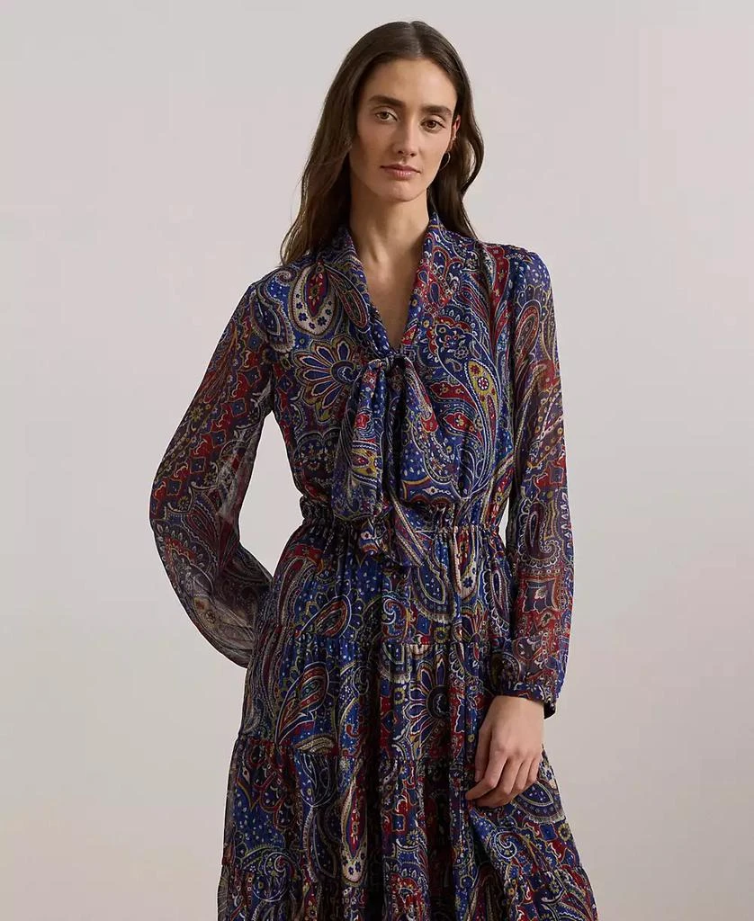 Ralph Lauren Women's Paisley Chiffon Tiered Tie-Neck Dress 4