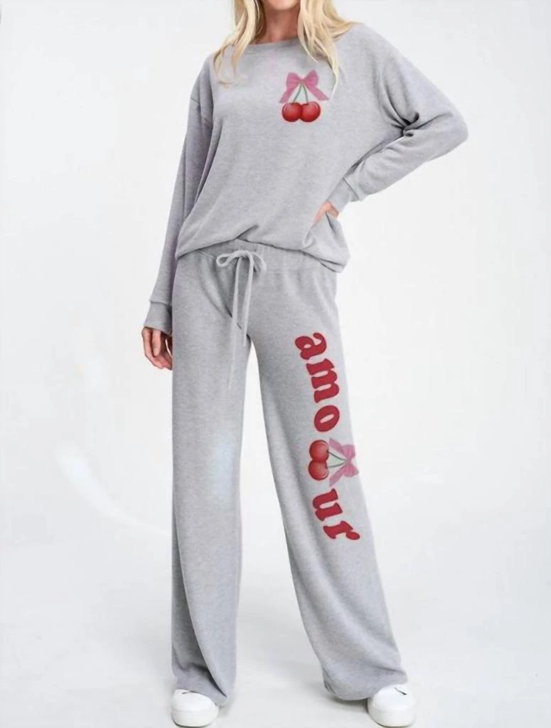 Phil Love Amour Cherry Loungewear Set In Heather Grey