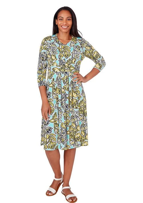 Ruby Rd Rd Womens V Neck Floral Trellis Print Knit Shirt Dress 1