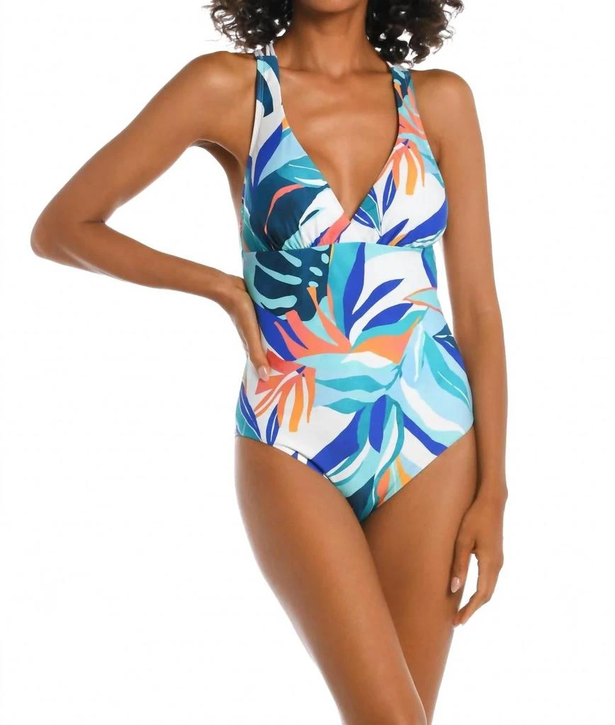 La Blanca Coastal Palm Criss-Cross Back One Piece Swimsuit In Multi