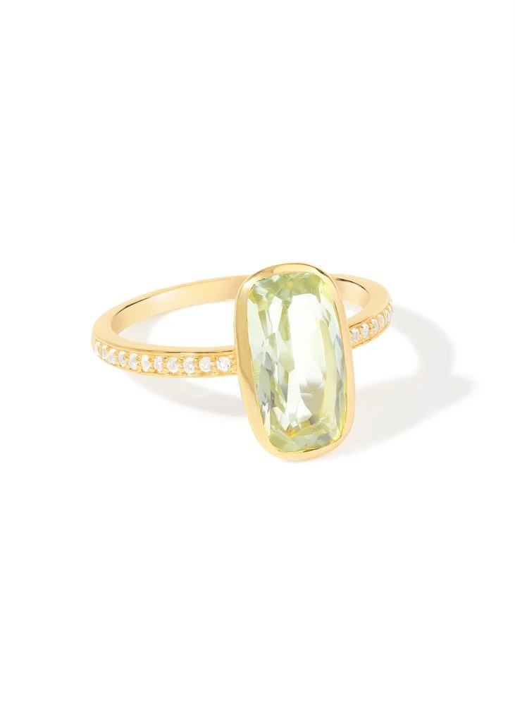 Tiramisu 14K Gold Plated Over 925 Sterling Silver Green Amethyst Verdant Halo Pave Ring