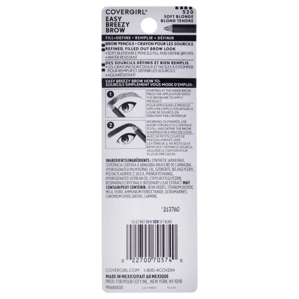 Covergirl Easy Breezy Brow - 520 Soft Blonde by CoverGirl for Women - 0.06 oz Eyebrow Pencil 2