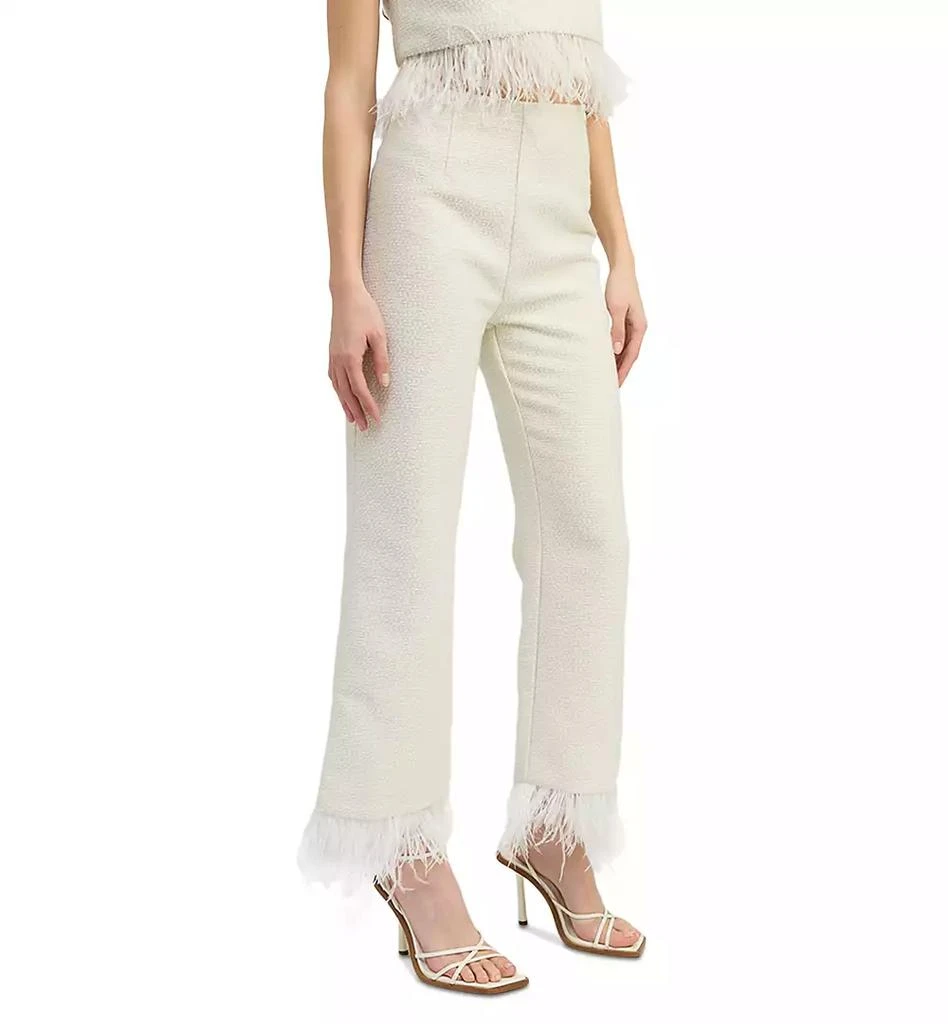 En Saison Women's Arden High-Rise Feather-Trim Pants 3