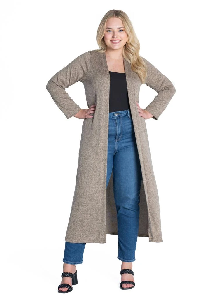 24seven Comfort Apparel Plus Size Long Duster Open Front Knit Cardigan