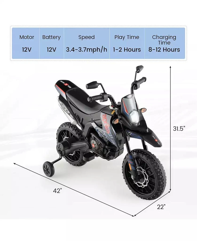 Costway 12V Licensed Aprilia Kids Ride On Motorcycle Electric Dirt Bike with Light & Music 6