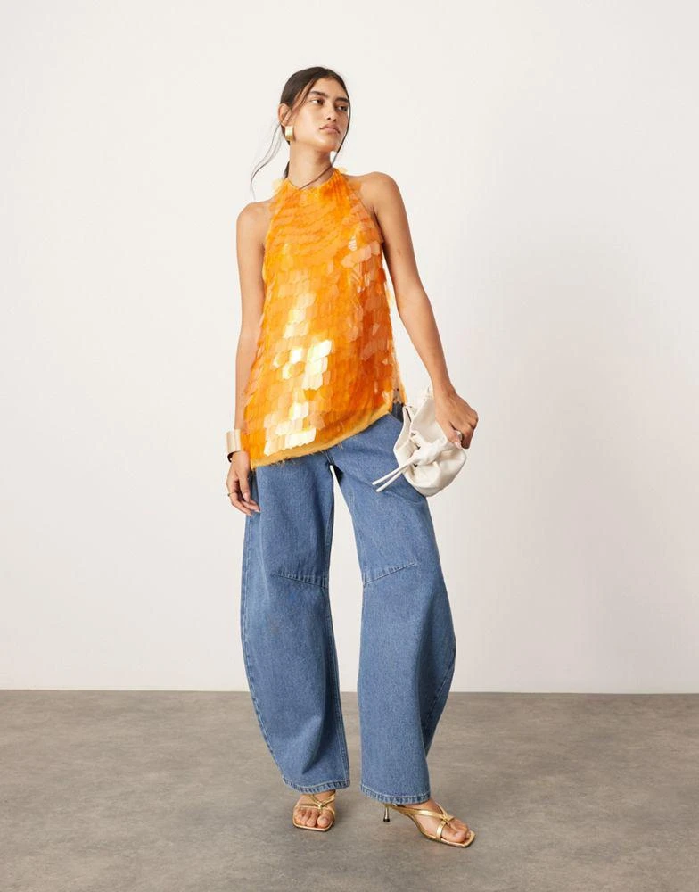 ASOS ASOS EDITION embellished shard sequin longline halter neck top in orange 2