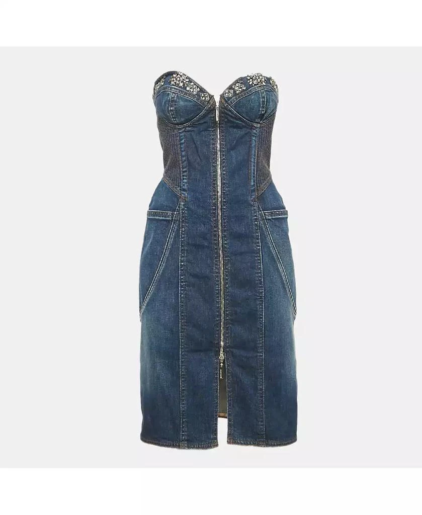 Pre-Owned Roberto Cavalli Women
s Blue Denim Embellished Bustier Mini Dress