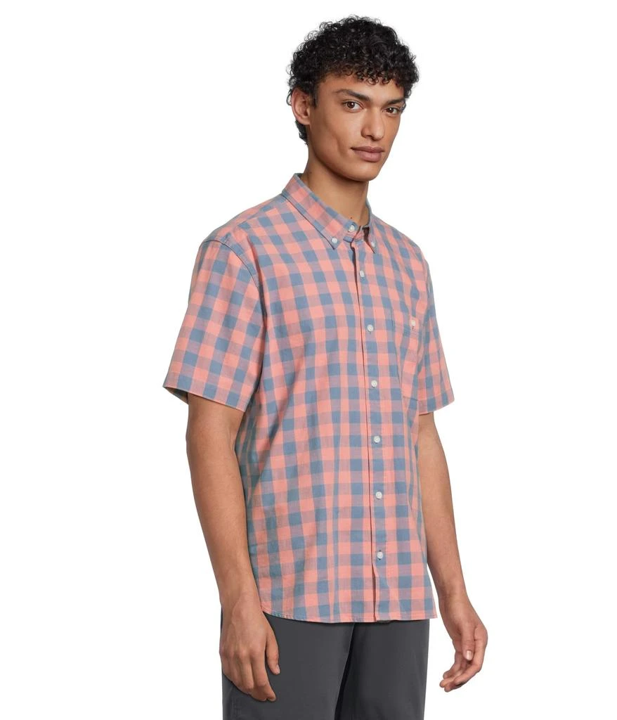 L.L.BEAN Comfort Stretch Chambray Shirt Short Sleeve Traditional Fit Plaid 2