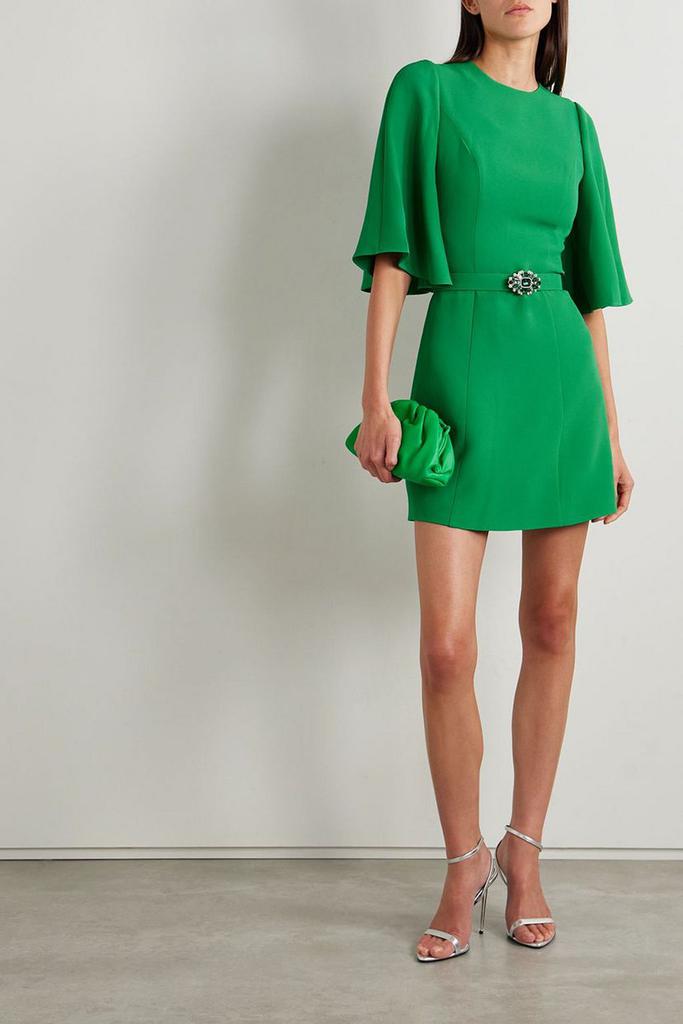 Andrew Gn Cape-effect belted crystal and faux pearl-embellished crepe mini dress