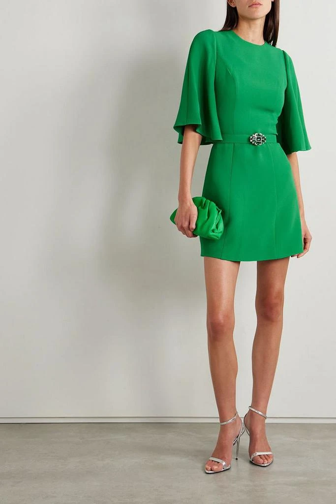 Andrew Gn Cape-effect belted crystal and faux pearl-embellished crepe mini dress 2