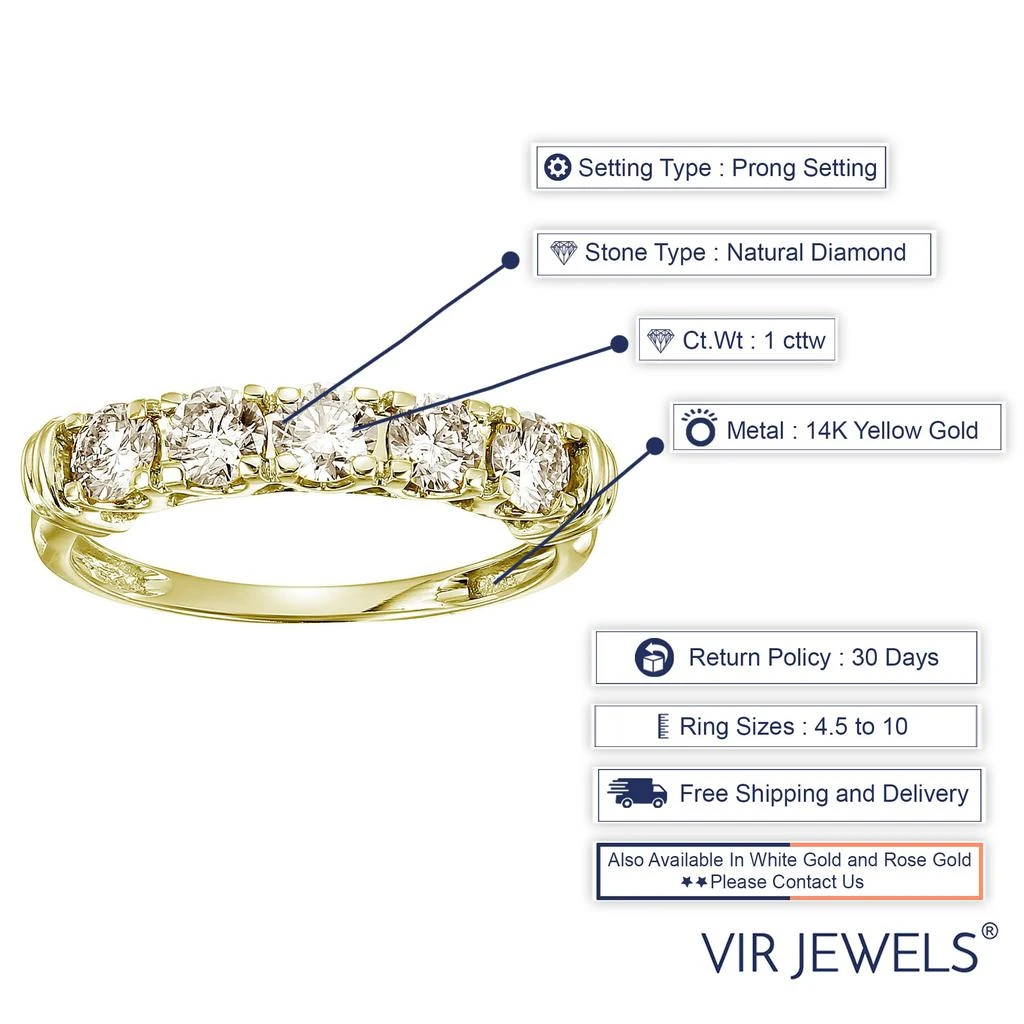 Vir Jewels 1 cttw 5 Stone Diamond Wedding Engagement Ring 14K White or Yellow Gold Round 5