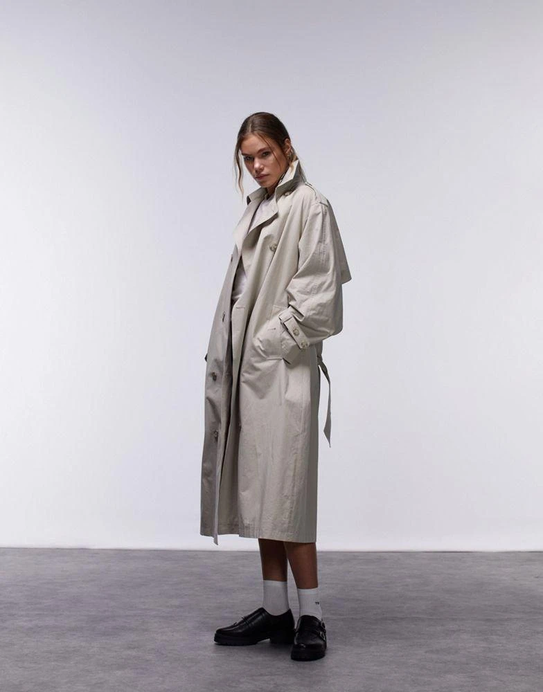 Topshop Topshop longline trench coat in stone 1
