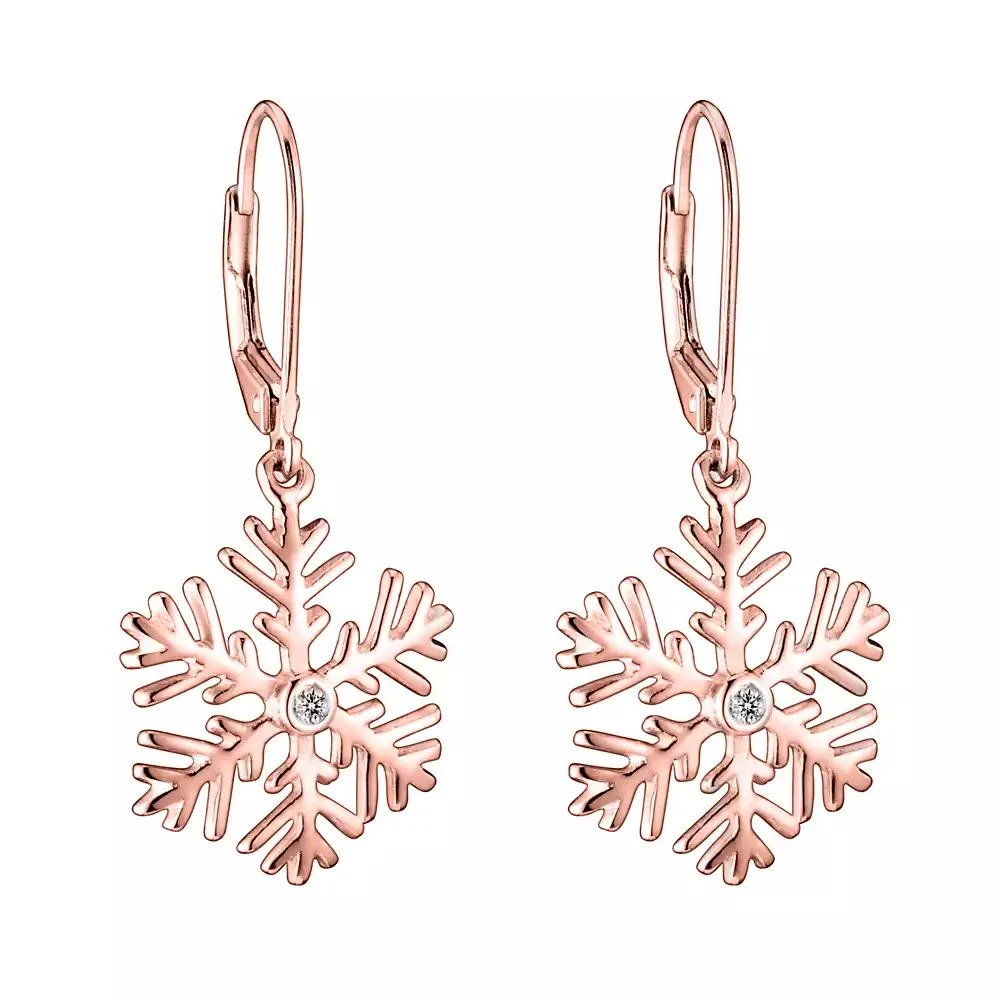 Genevive Cubic Zirconia Sterling Silver Snowflake Drop Euro Earrings 3