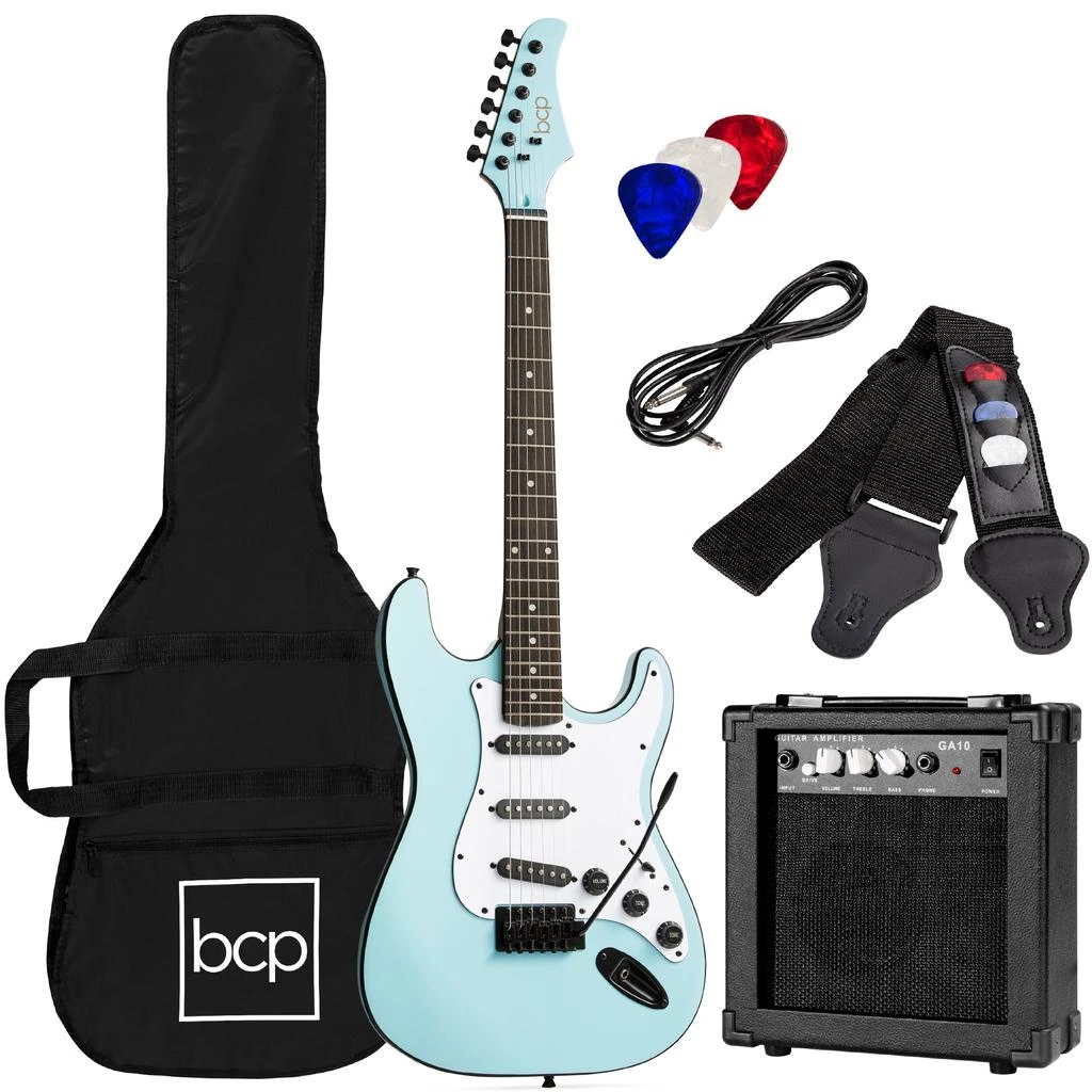 Best Choice Products 39in Full Size Beginner Electric Guitar Kit with Case, Strap, Amp, Whammy Bar 10