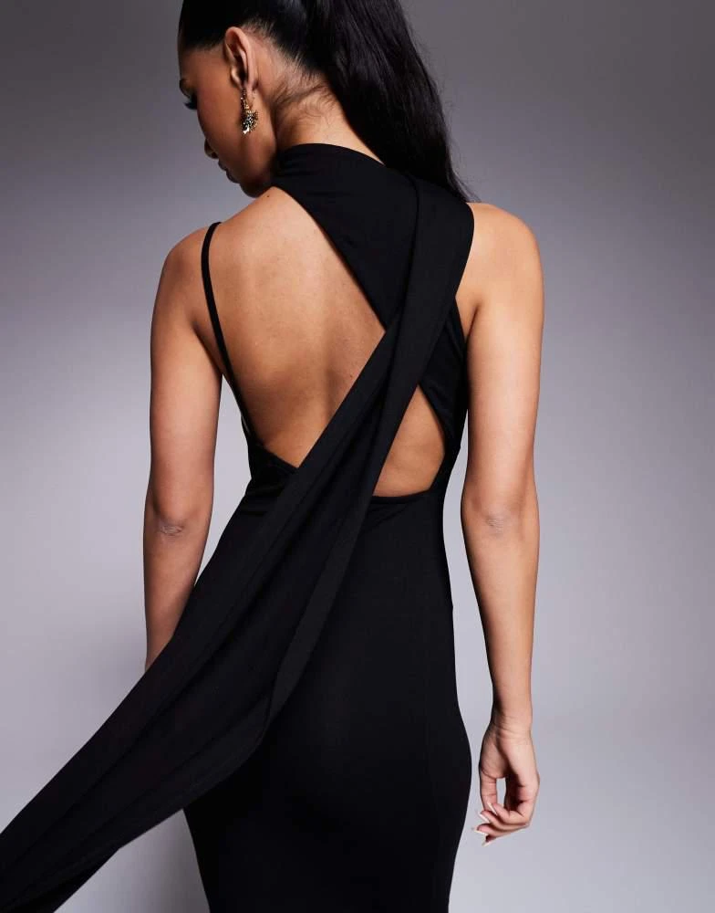 asymmetric scarf detail maxi dress Amal Hot Pink Asymmetric-Neck Maxi Dress With Scarf and Cape Detail – Club  L London main image 0